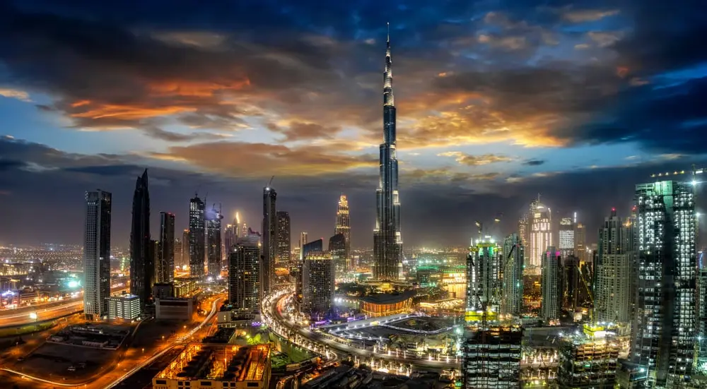 Night view of Burj Khalifa in Dubai